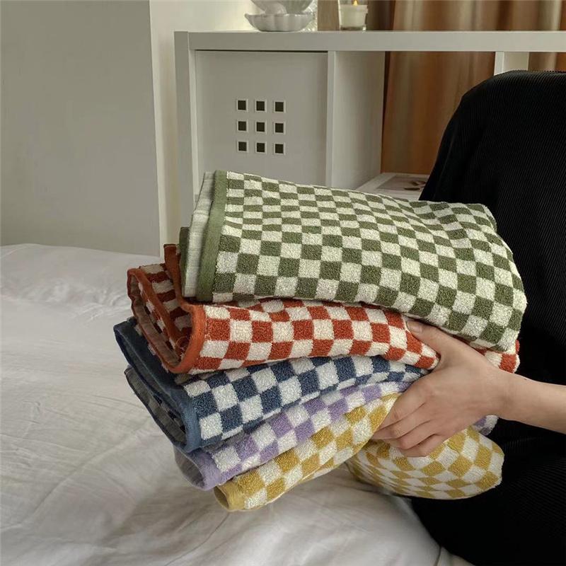 Cloth Face Mask Washable - Retro Schachbrett Plaid Langstapelige Baumwolle Handtuch