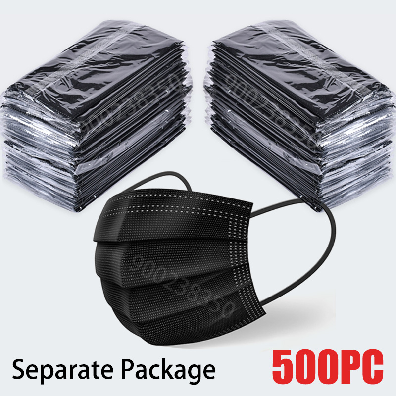 Disposable Surgical Mask - 10/50/100/200/500 Stück Einwegmasken, separate Verpackung, schwarze