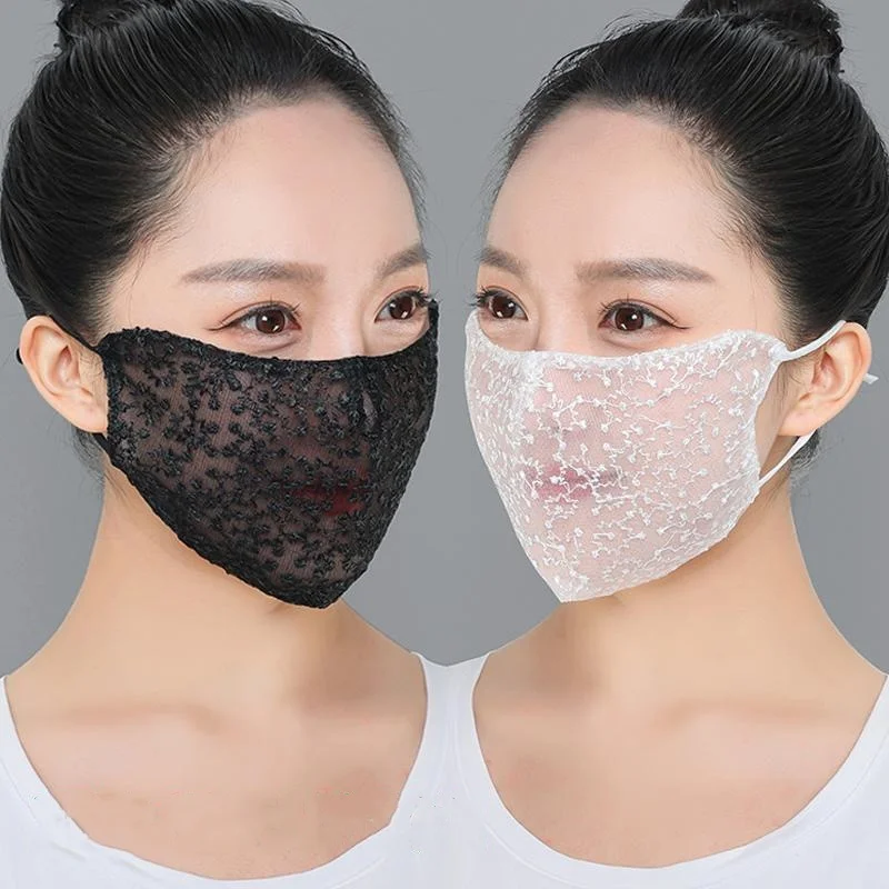 Cloth Face Mask Washable - 1/2 Stück schwarz-weiße Spitzen-Gesichtsmaske, wiederverwendbar, atmungsaktiv,