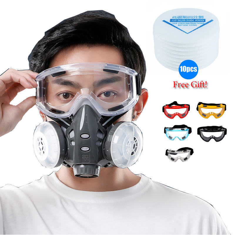 Kn95 Respirator Mask - Halbgesichts-Staubmaske, Schutzbrille, 10 Filter, zwei KN95-Filter,