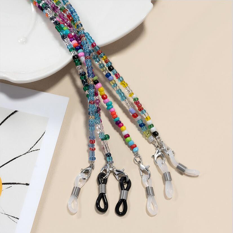 Mask Chain Holder - Bunte Reisperlen-Brillenkette Kristallperlen-Brillenband Damen Gesichtsmaskenband Halskordel