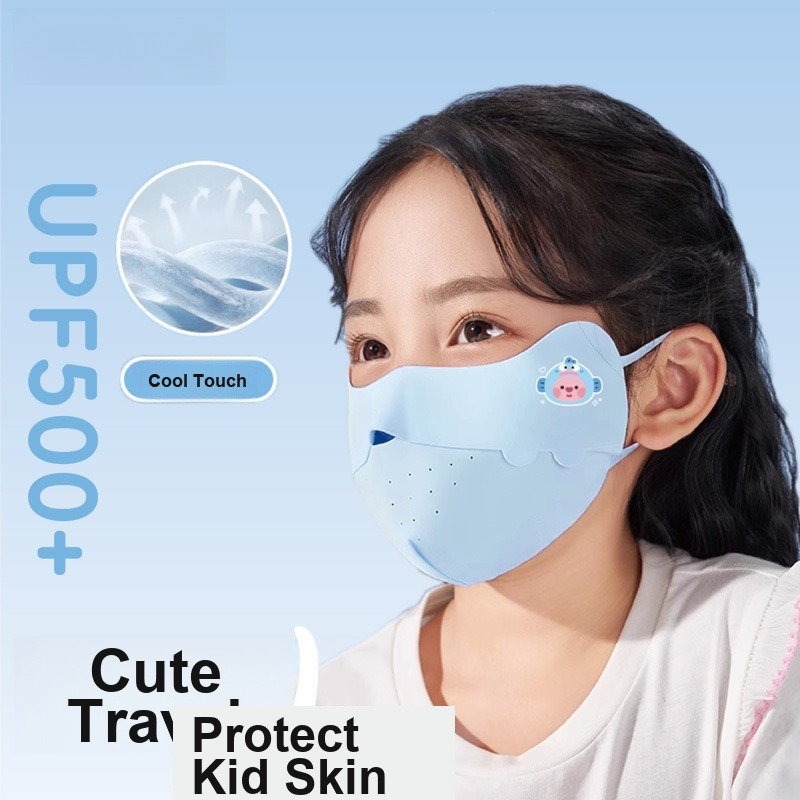 Kids Face Mask - Kinder-Eisseiden-Gesichtsmaske mit niedlichem Aufdruck, UV-Schutz, hautfreundlich,