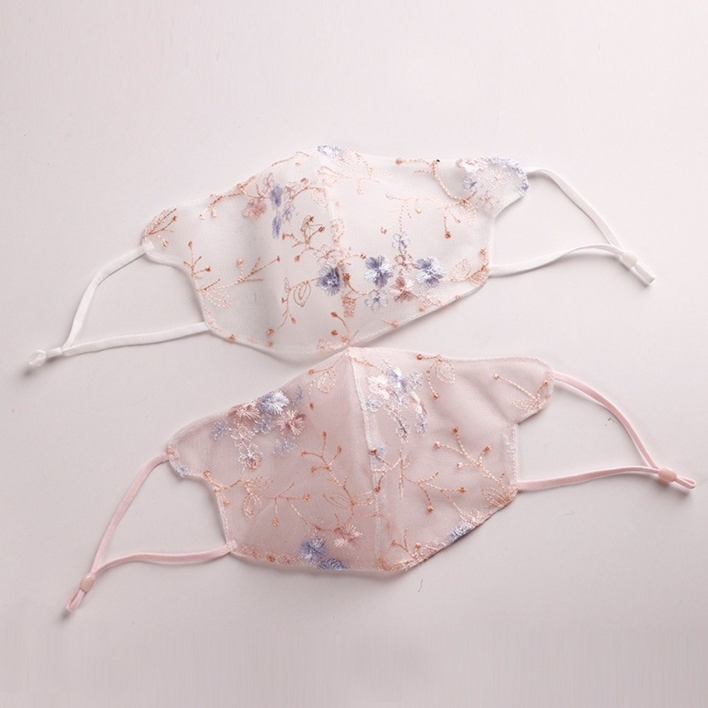 Cloth Face Mask Washable - Klassische bestickte Blumenschleiermaske, staubdichte, atmungsaktive Spitzenmaske,